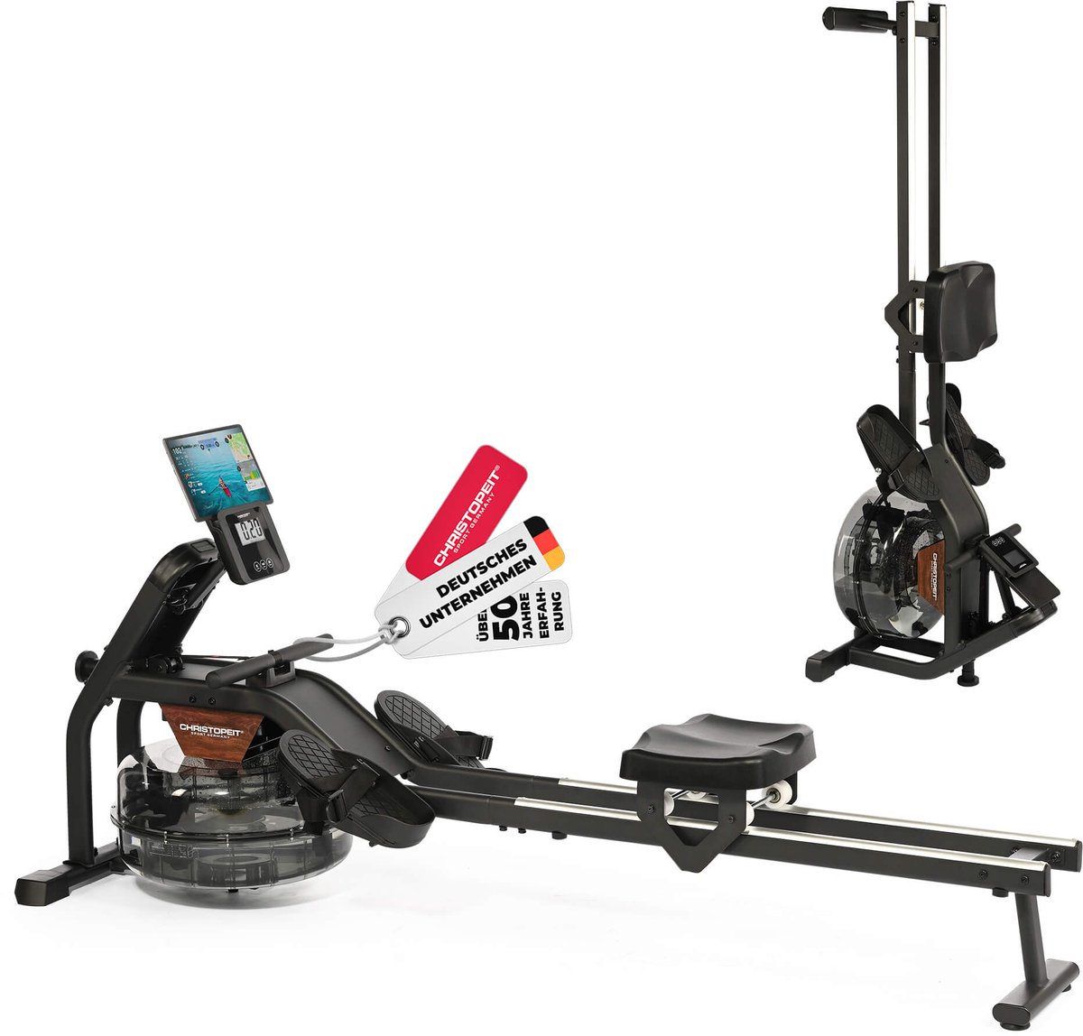 Christopeit Roeitrainer Garda met waterweerstand - verhoogde stoel - Bluetooth - 120kg