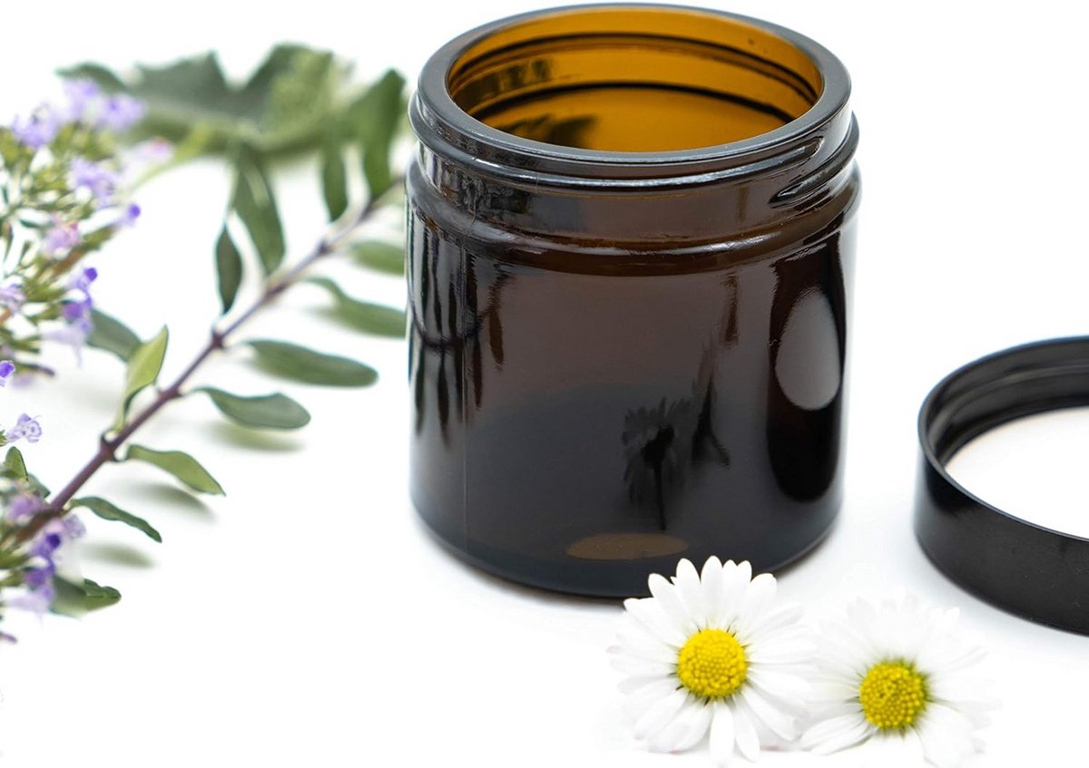 Set van 10 Glazen Potjes 30 ml Bruin Glas - Bruine Crèmepotjes Incl. Etiketten en Spatel