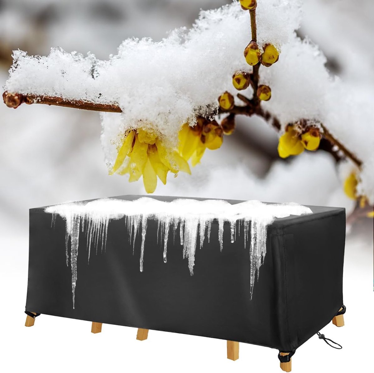 KZQ Beschermhoes voor buiten - Waterdicht tuintafelkleed - Stofhoes voor terrastafel en -stoelen - 200x200x85 cm (lengte x breedte x hoogte) - Winddicht en scheurvast - 420D Oxford-stof - Zwart met trekkoord
