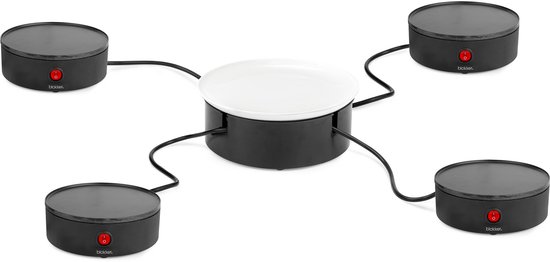 Blokker Raclettegrill - Gourmetset - 4 Aparte Kookunits Ø16 cm - met Serveerschaal - 450W per unit - Inclusief 4 Spatels - Stapelbaar Ontwerp - Tot 4 Personen - Ruimtebesparend - Grillmodules - Indicatielampje - RG-131530.1 Zwart — afbeelding 2