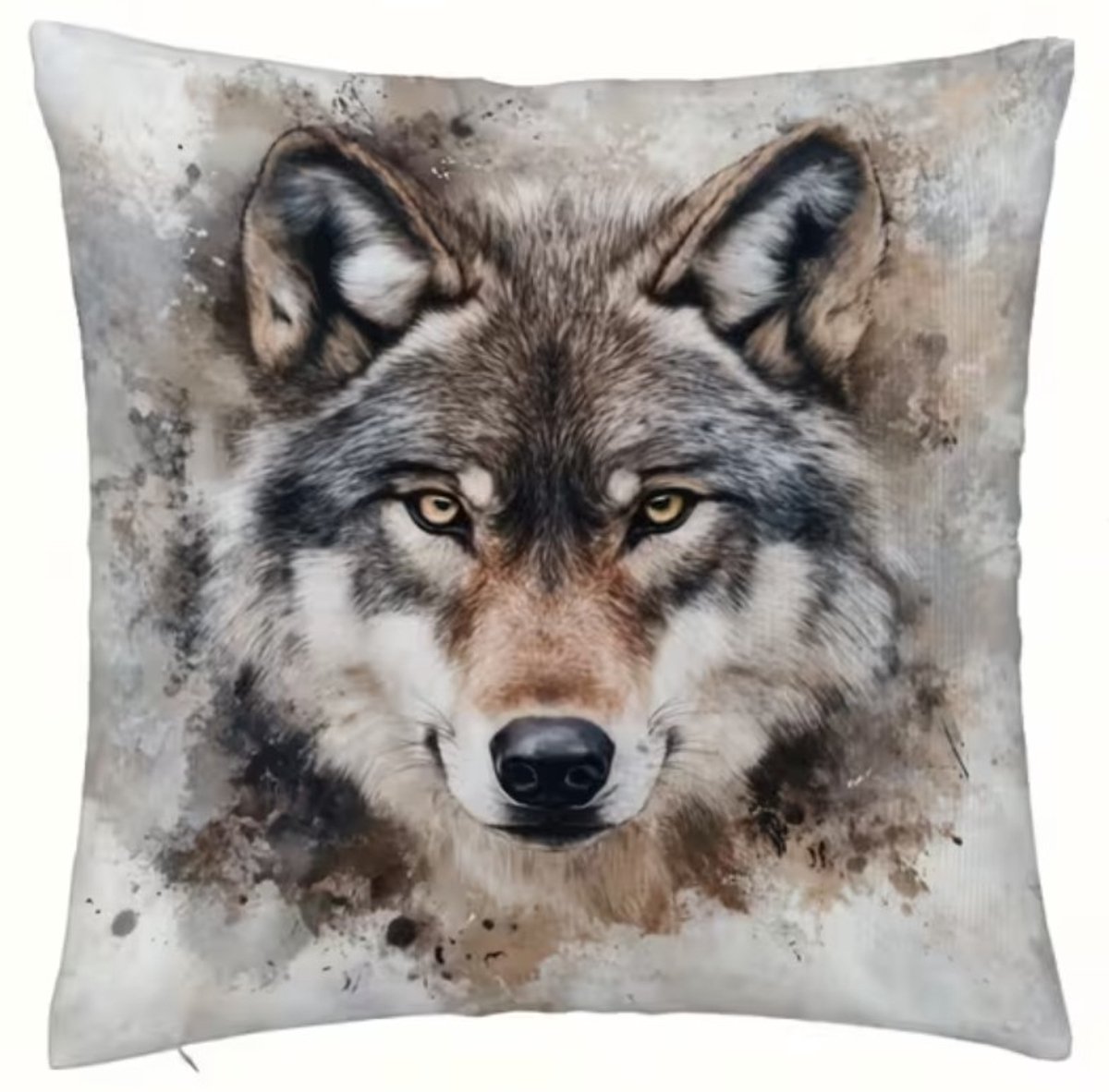 Kussenhoes 1 stuk - 45x45 cm - dubbelzijdig bedrukt - Wolvenkop