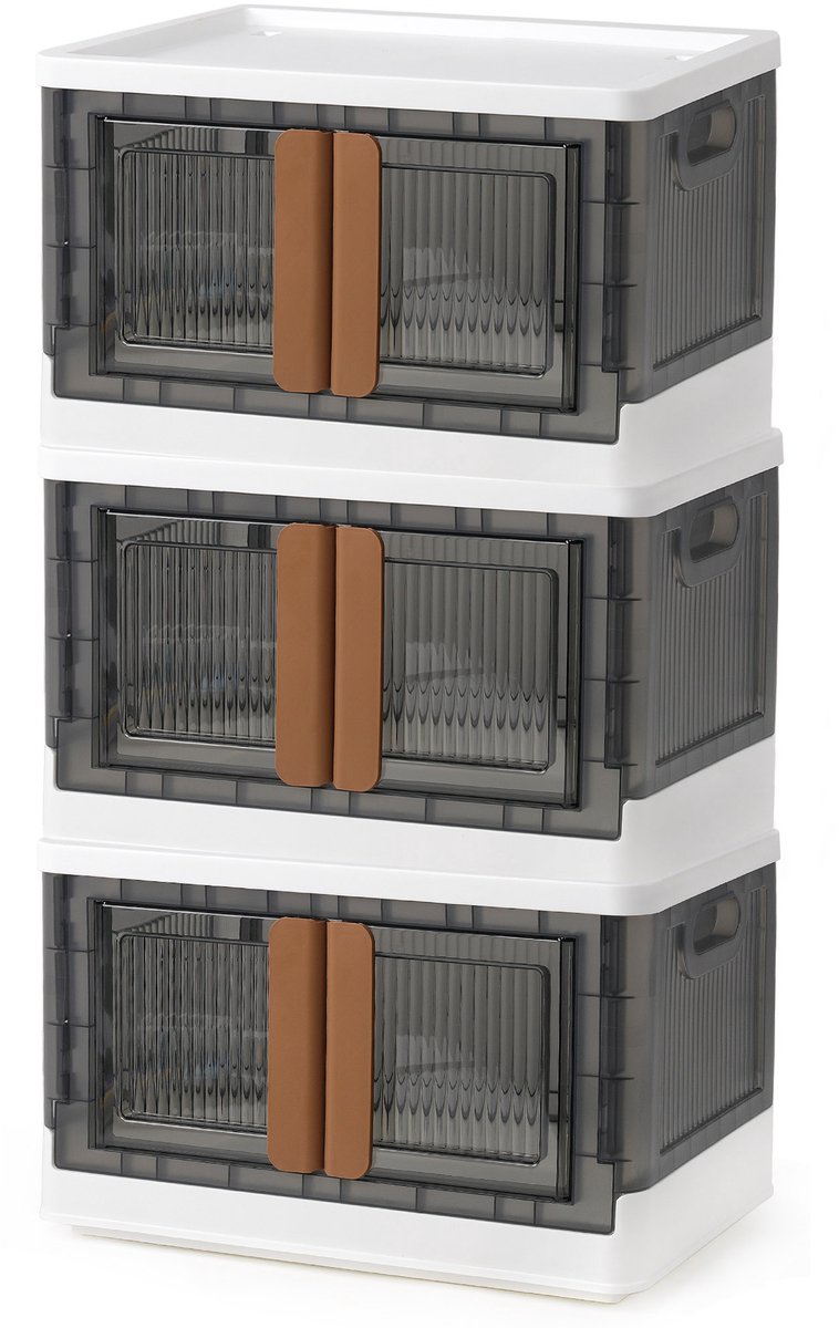 CALIYO Opbergdozen met deksel, 45L grote stapelbare dozen, transparante vouwdoos, opvouwbaar met wielen, opbergdozen, opbergdozen voor badkamer/keuken/speelgoed/camping