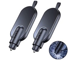 Ruitbreker Veiligheidsgordelknip -2 stuks - Veerbelast Noodontsnappingstool voor Auto, Sleutelhanger Glasbreker voor Land en Onderwater, 2-in-1 Auto Veiligheidshamer voor Auto-ongelukken (zwart)