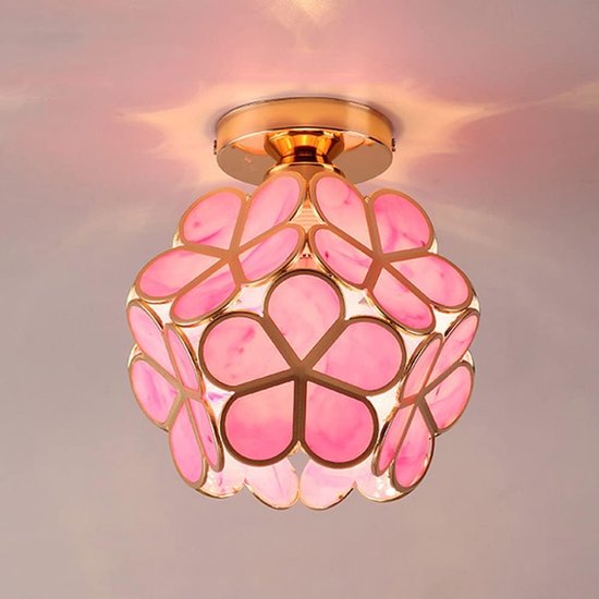 Lampe de Plafond Moderne Plafonnier en Cristal E27 pour Chambre à Coucher Salon Couloir Rose