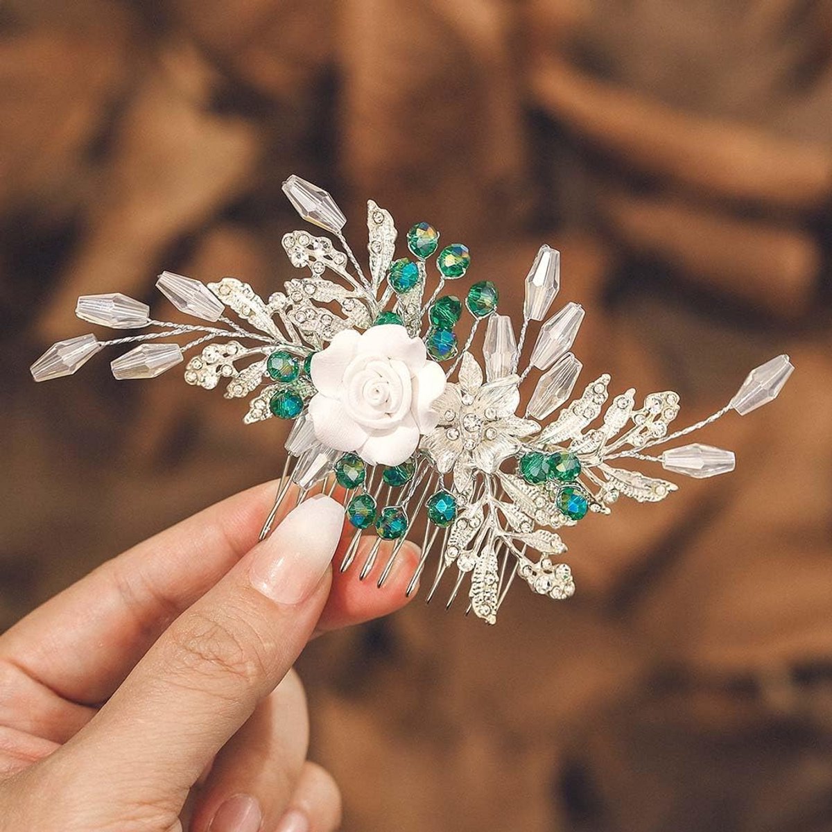 Elegante Zilveren Bloemen Haaraccessoire met Strass voor Bruids- en Feestkapsels