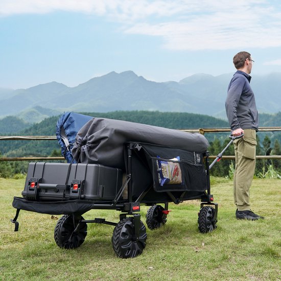 TIMBER RIDGE Bolderkar - Opvouwbaar & Compact - 135KG draagvermogen - 300L inhoud - wielen met remmen & Met verstelbare hendel - Voor camping & strand - Zwart van Merkloos — afbeelding 2