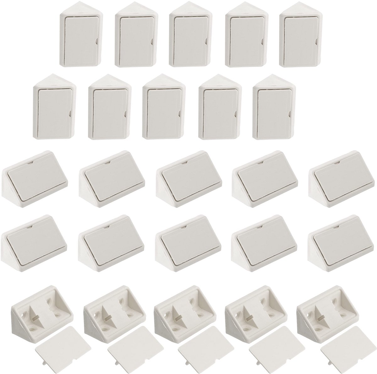set met 25 hoekhoeken 42 x 27 mm van kunststof met deksel - meubelmontage schroefverbinding - plankhouder bevestigingspanelen kast timmer schroefman - wit