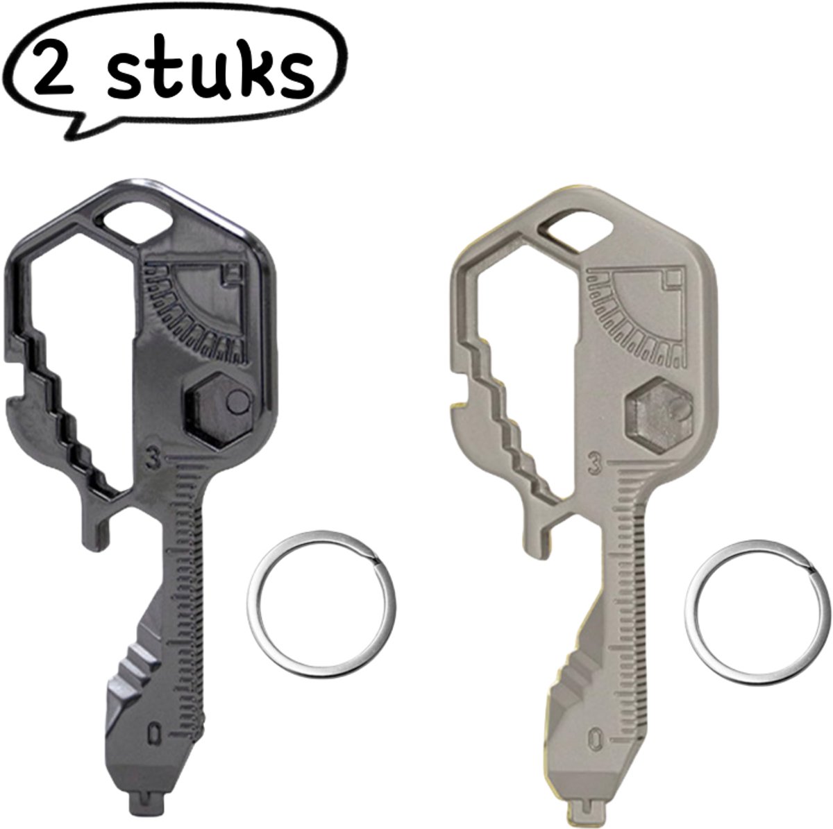 2-delige sleutelhangertool - 24-in-1 sleuteltool - Multifunctionele sleutelhanger van roestvrij staal - Gemengde kleuren