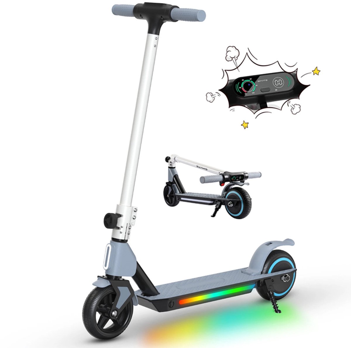 Elektrische kinderstep SIMATE S2 6-12 jaar, 130W motor, max 14 km/u, lichtgewicht, opvouwbaar, LED verlichting - Afbeelding 4
