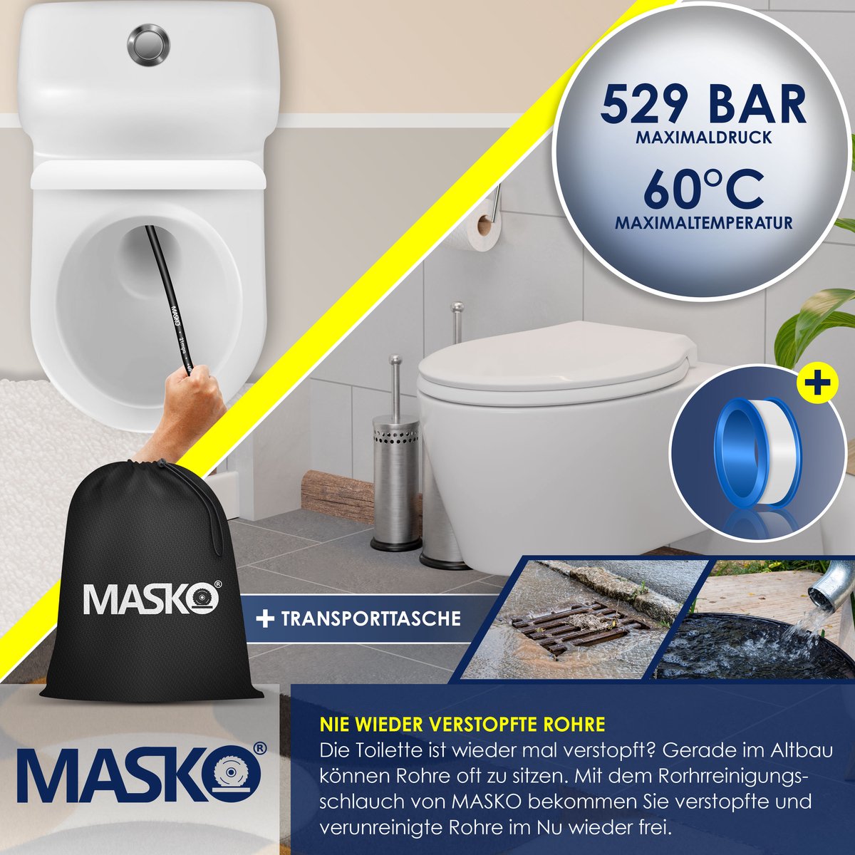 MASKO® Rioolreinigingset Rioolslang 15 Meter - Geschikt Voor Kärcher K2, K3, K4, K5, K6, K7 & Lavor Hogedrukreiniger - Universele Afvoerslang - Afvoerpijp Slang Reiniging Set – foto 2