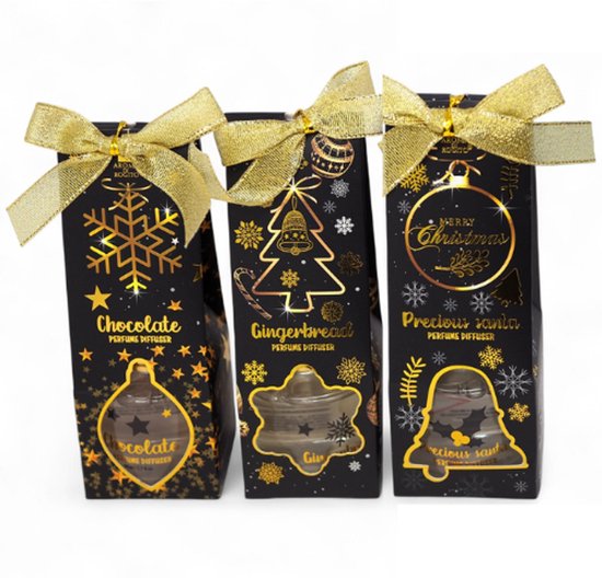 Kerst Geurdiffuser Geschenkset - Set van 3 | 3x 50 ml - Chocolate, Gingerbread & Precious Santa | Aroma di Rogito - Luxe Wintergeuren