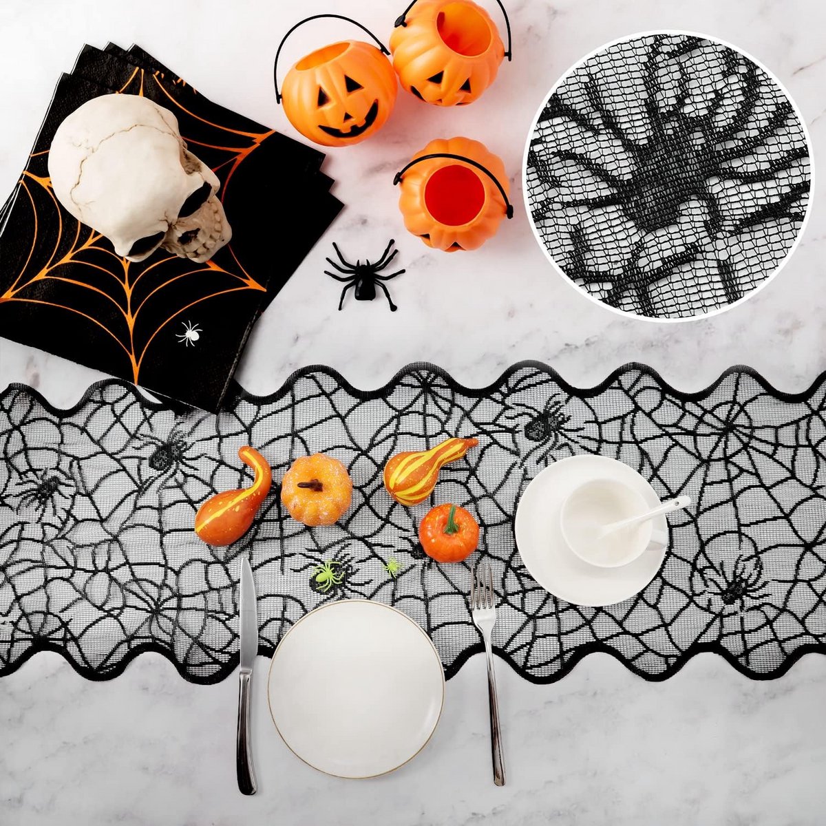 Halloween Spinnenweb Tafelloper - 36x183 cm - Decoratieve Tafelkleed voor Feestdagen