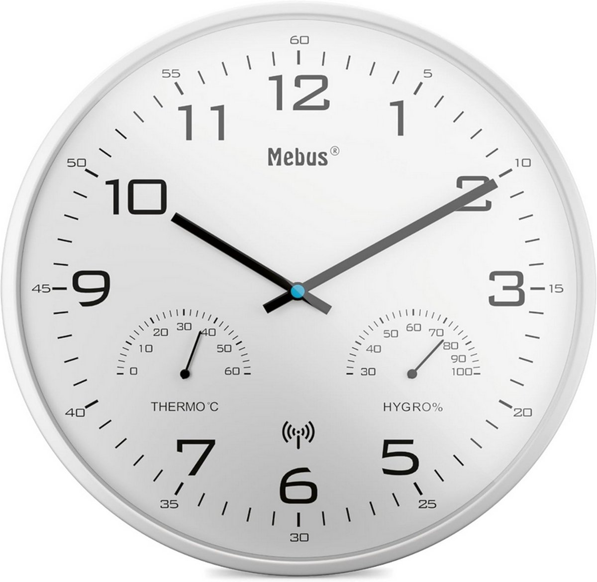 Wandklok tijdsein gestuurd met thermometer/ hygrometer, wit