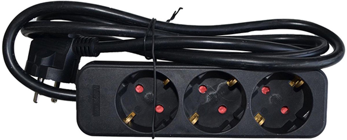 Q-Link Stekkerdoos 3-voudig met randaarde, zwart, snoer 1,4 m