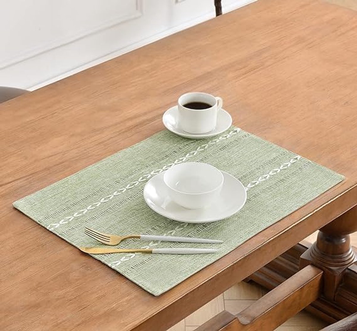Candala - Placemats set van 6, wasbare placemats 30 x 45 cm, machinewasbare saliegroen stof, katoenlinnen placemats voor tafel, keuken, eetkamer (Saliegroen)