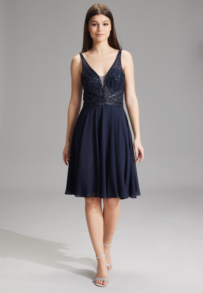 Swing korte marineblauwe cocktailjurk met pailletten – XL