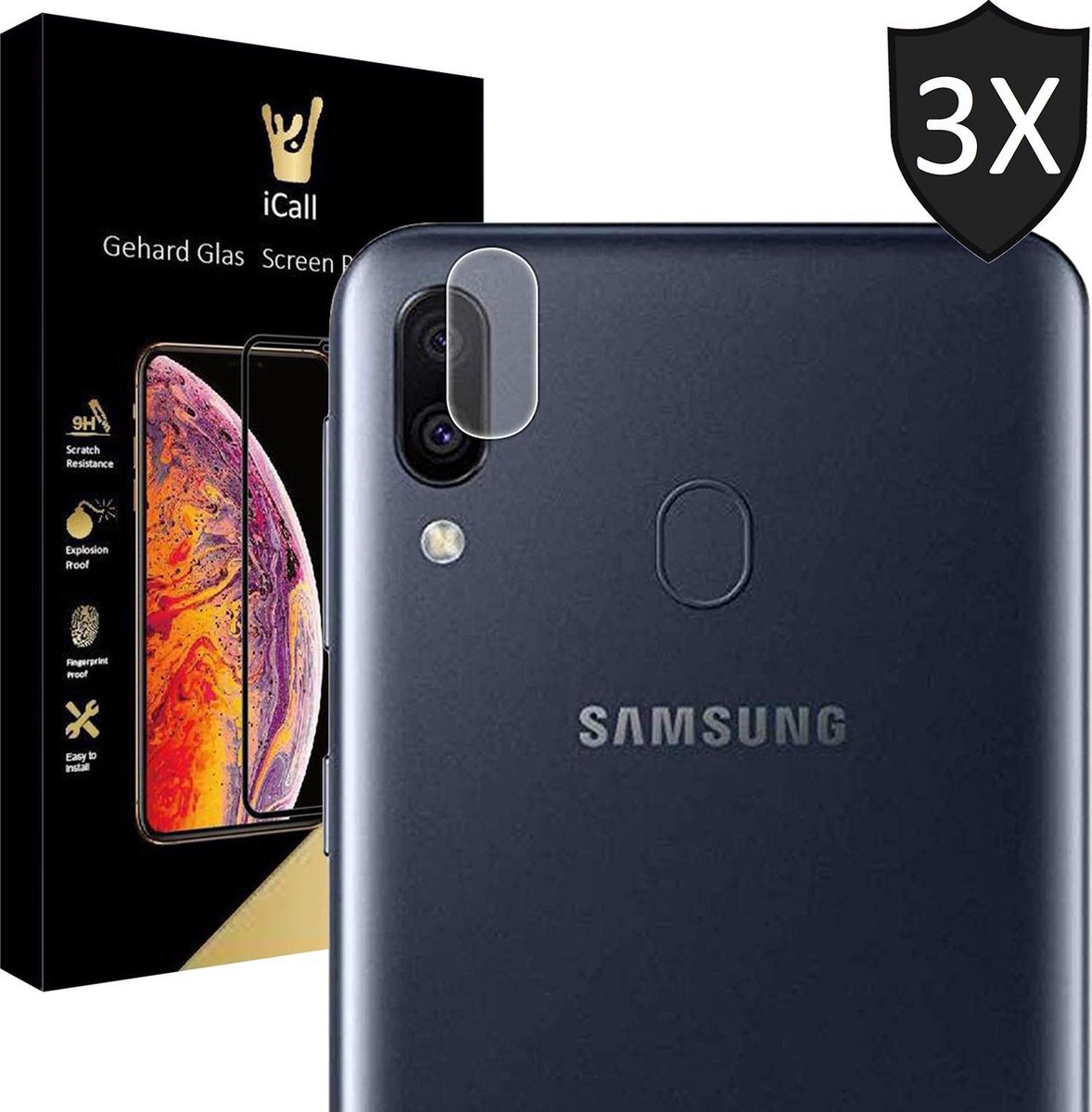 Camera Screenprotector geschikt voor Samsung A20e - 3x Screen Protector Glas