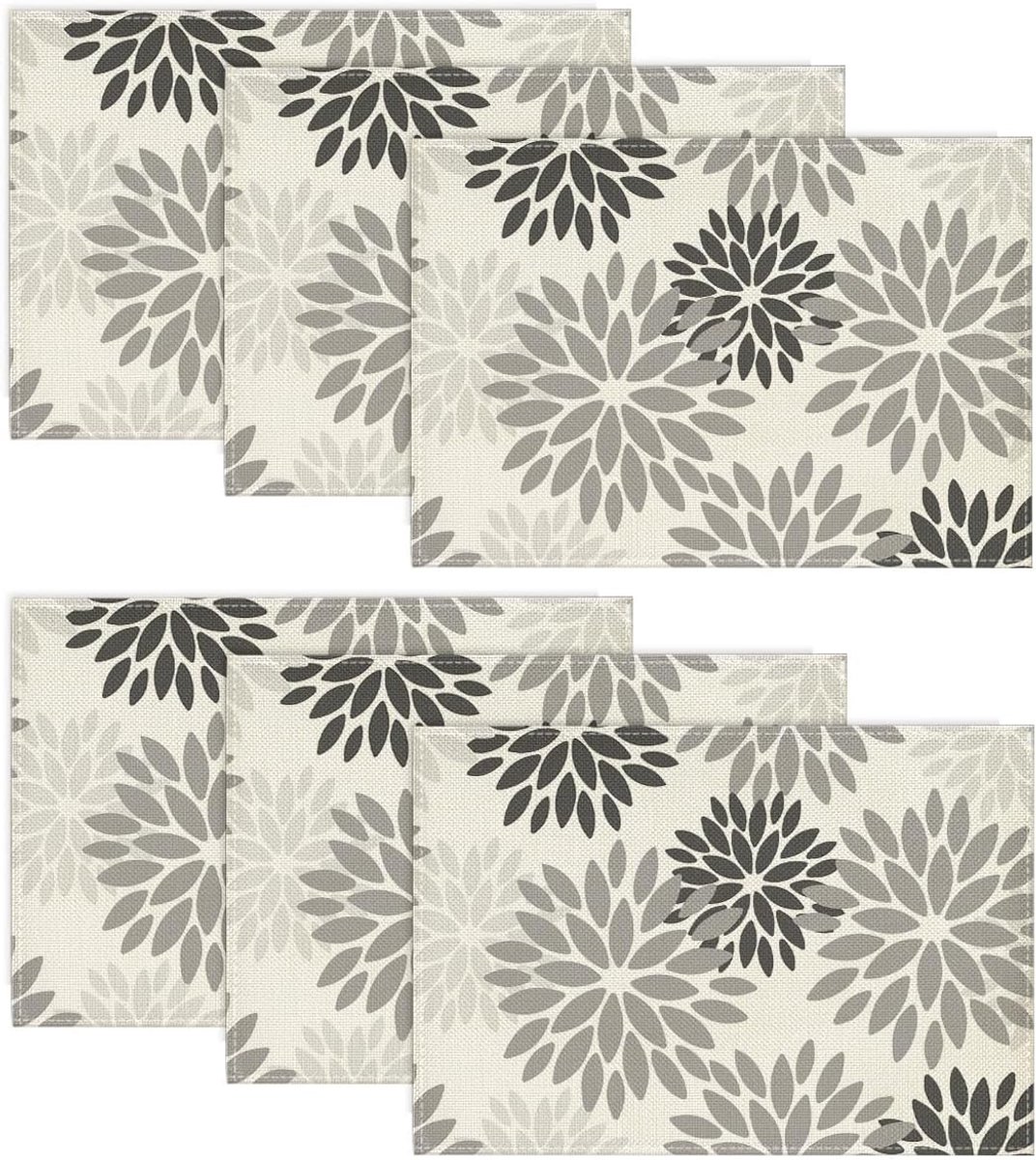 Set van 6 wasbare placemats met bloemenmotief voor keuken en feestdecoratie