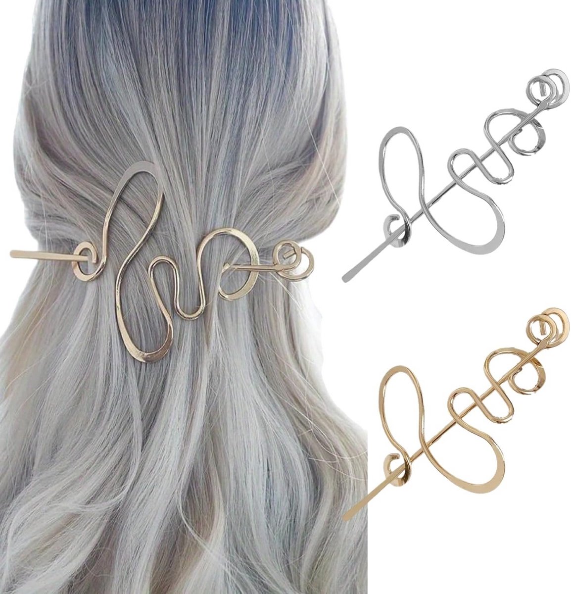 Set van 2 Metalen Haarstokjes voor Chignon en Kapsels - Goud en Zilver