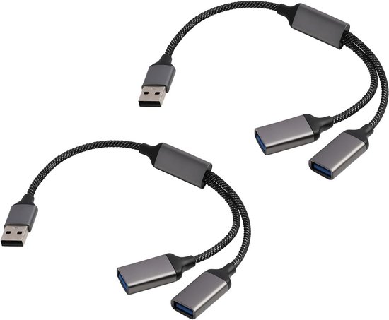 MOGOOD USB Splitter Kabel USB Y Splitter Adapter Dual USB 2.0 Netkabel uitbreiding voor laad-/gegevensoverdracht Dubbele USB-poort Extender Hub Extra Multiport Data Split Adapter voor Laptop/Mac/Auto