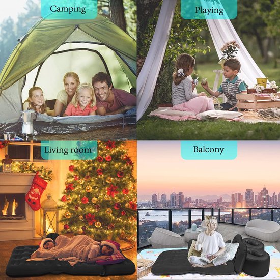 Inflatable Car Air Mattress Travel Bed - Thickened Camping Bed Sleeping Pad with Car Air Pump 2 Pillows for Car Tent SUV Sedan Pickup Back Seat - Black van Merkloos — afbeelding 5