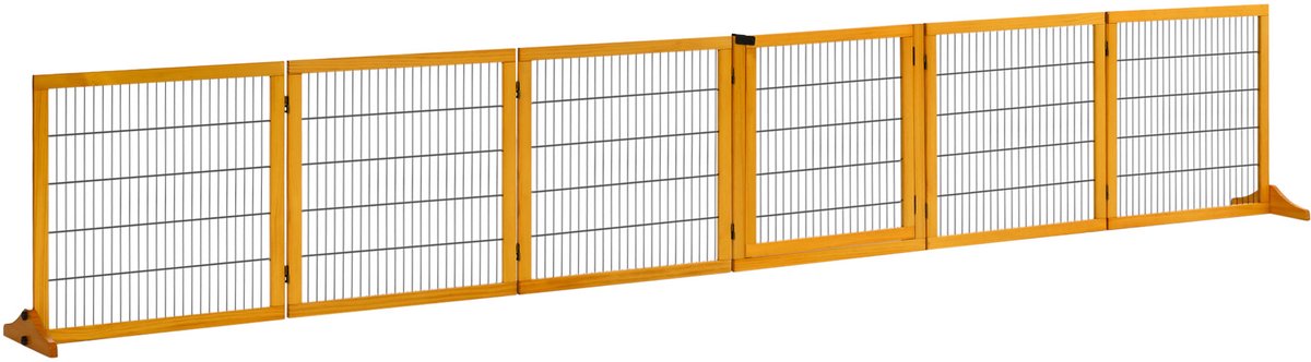 PawHut Huisdierhekje - Grenenhout - 432x36x70cm - Geel