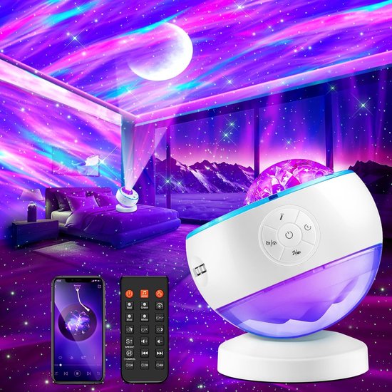 Noorderlicht Projector Galaxy Lamp met 16 kleuren, 300 lichtmodi, sterren en aurora’s voor ontspanning en slapen