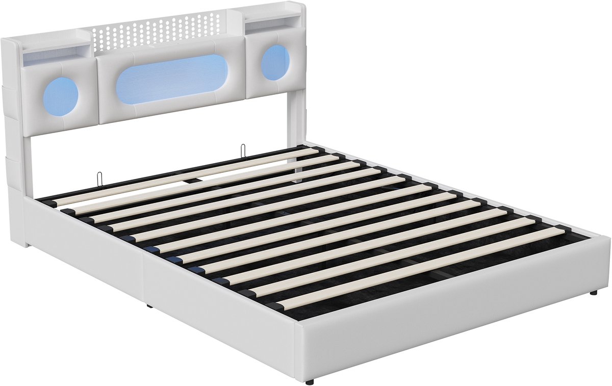 Opbergbed gaslift 140x200 cm met opbergruimte en verlichting - afbeelding 2
