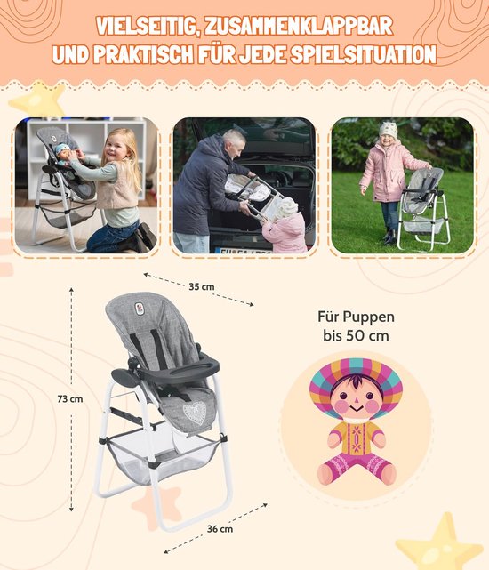 Poppen-kinderstoel met afneembaar dienblad en verstelbare zitting - Marineroze van Merkloos — afbeelding 4