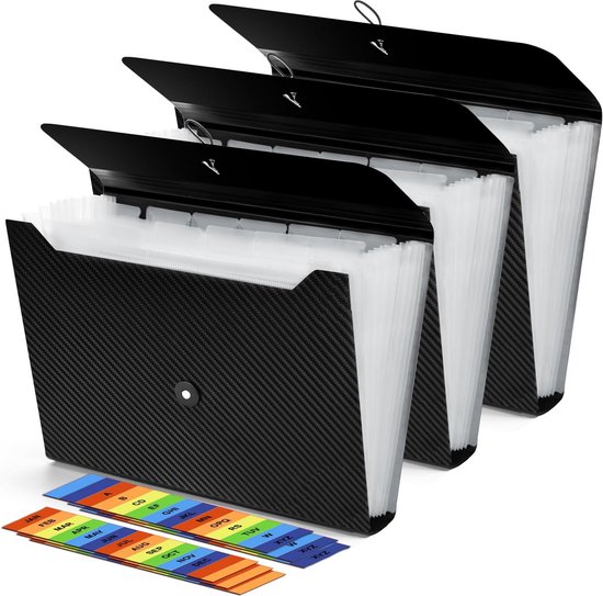 3x Uitbreidbare Documentenmap Accordion, A4 Archiefmap met 13 Vakken ...
