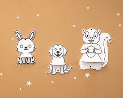 CozyCollections –Kinderboekenkast - Boekenrek - Speelgoedkast - Wandplaken - Dieren Wandrek Set – 3-delig (Konijn, Hond & Eekhoorn) – Houten Wandplanken Kinderkamer