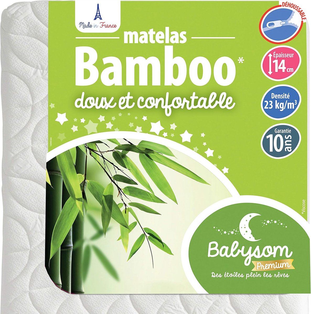 Babysom - Bamboo Baby Matras - 70x140 cm | 14 cm dik | Ademend en absorberend | Vrij van chemische behandelingen | Afritsbare tijk | Oeko-Tex® | EU-product