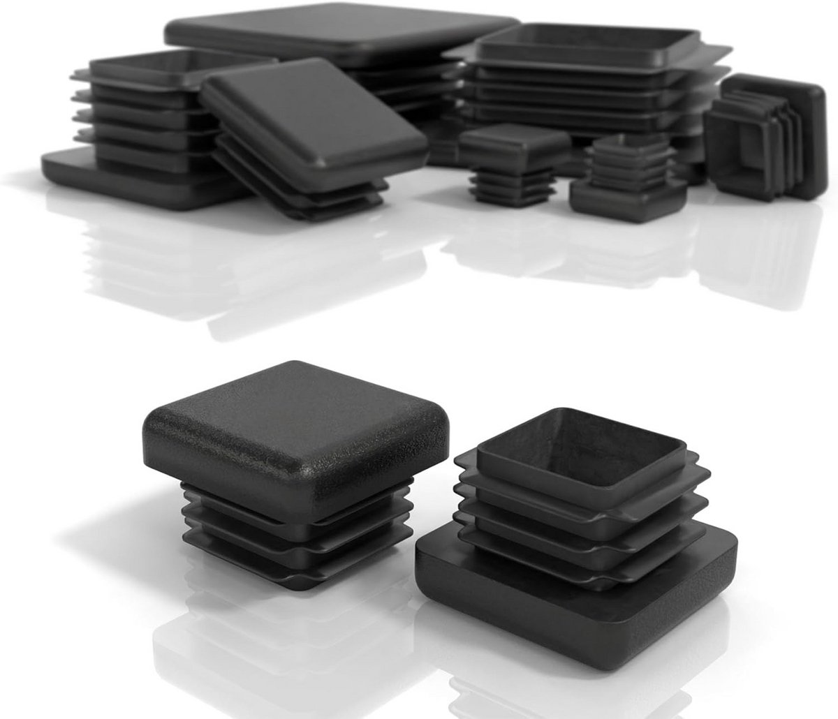Vierkante Lamellenpluggen 20x20 mm voor Buisafsluitingen - Kunststof Buispluggen voor Stalen, Roestvast Stalen, en Aluminium Buizen - Zwart - 10 Stuks