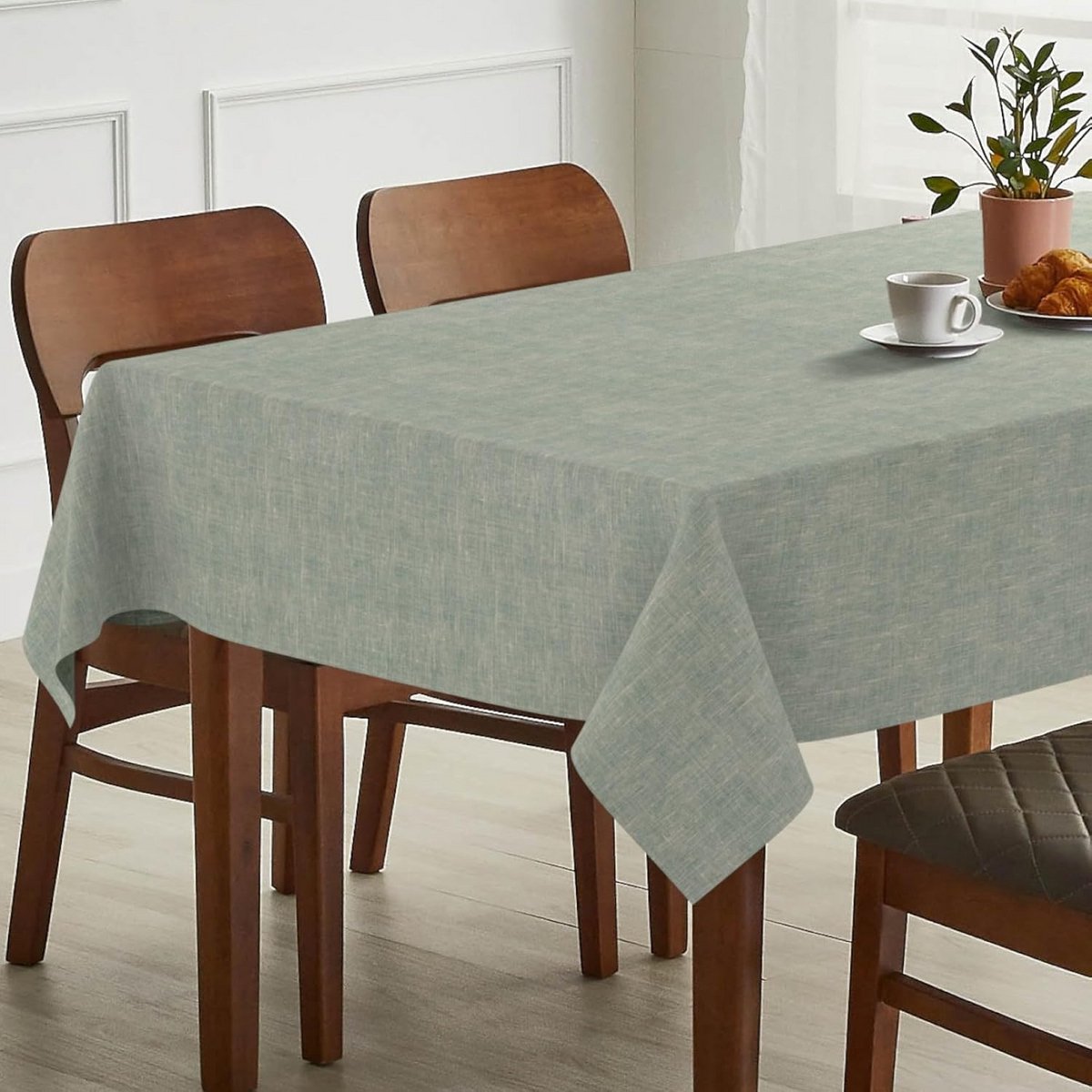 Wasbaar Tafelkleed Katoen Linnen Look Waterafstotend Blauw 280x140 cm Afwasbaar