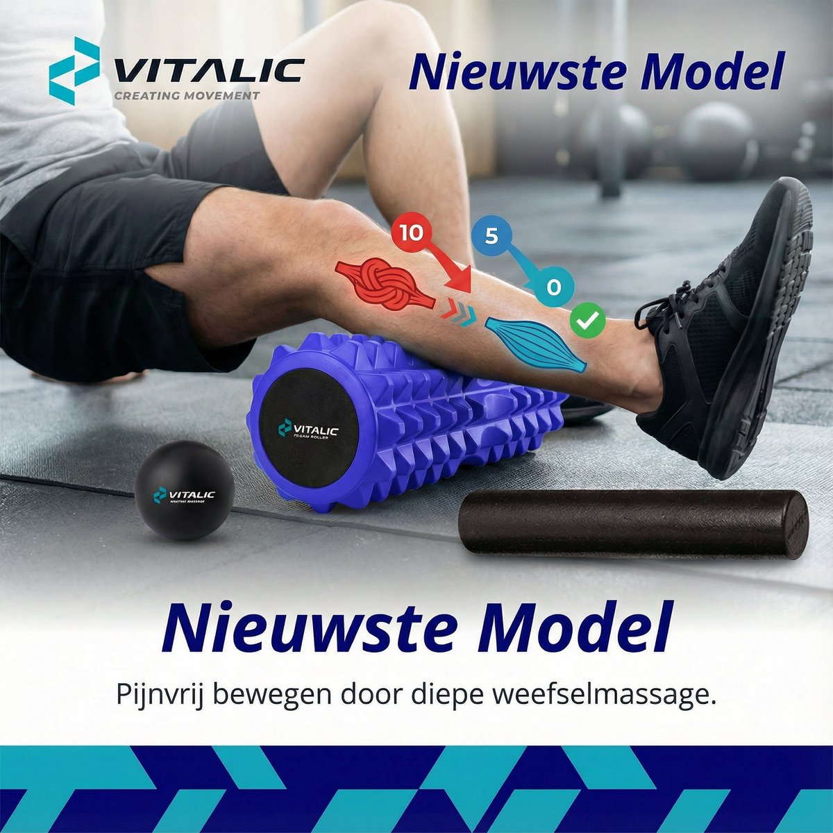 Vitalic Foam roller 33 cm met massage triggerpoint bal thumbnail 4