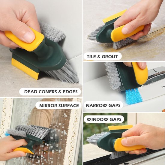 4-in-1 Voegenborstel met schraper, V-vormige voegenborstel voor tegelvloeren, voegborstel met stijve borstelharen voor douche, badkamer, hoeken, plinten, keuken, huishouden - Groen van Merkloos	 — afbeelding 3