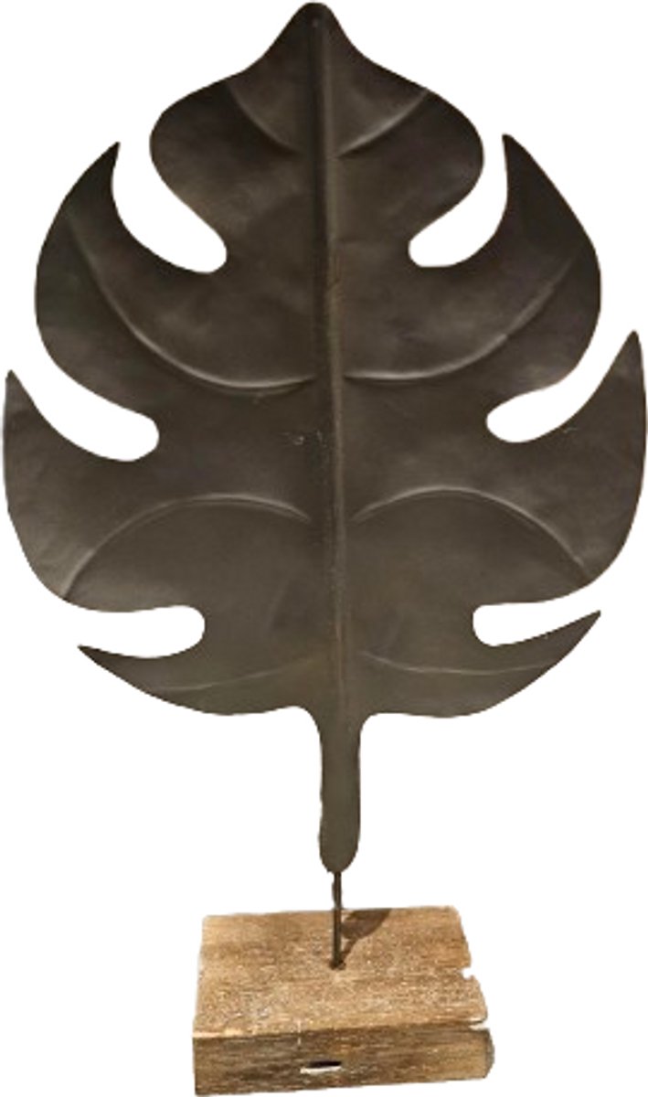 Beeld metalen blad op houten blok decoratie