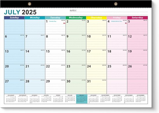 Wandkalender 2025-2026 – 18 Maanden A3 Planner Met Juliaanse Data & Grote Schrijfblokken Voor Thuis Of Kantoor