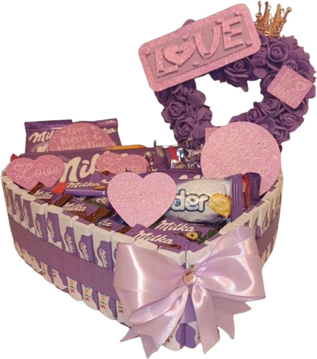 Snoeptaart met Milka Chocolade & Rozenhart – Handgemaakt Liefdescadeau – Valentijn