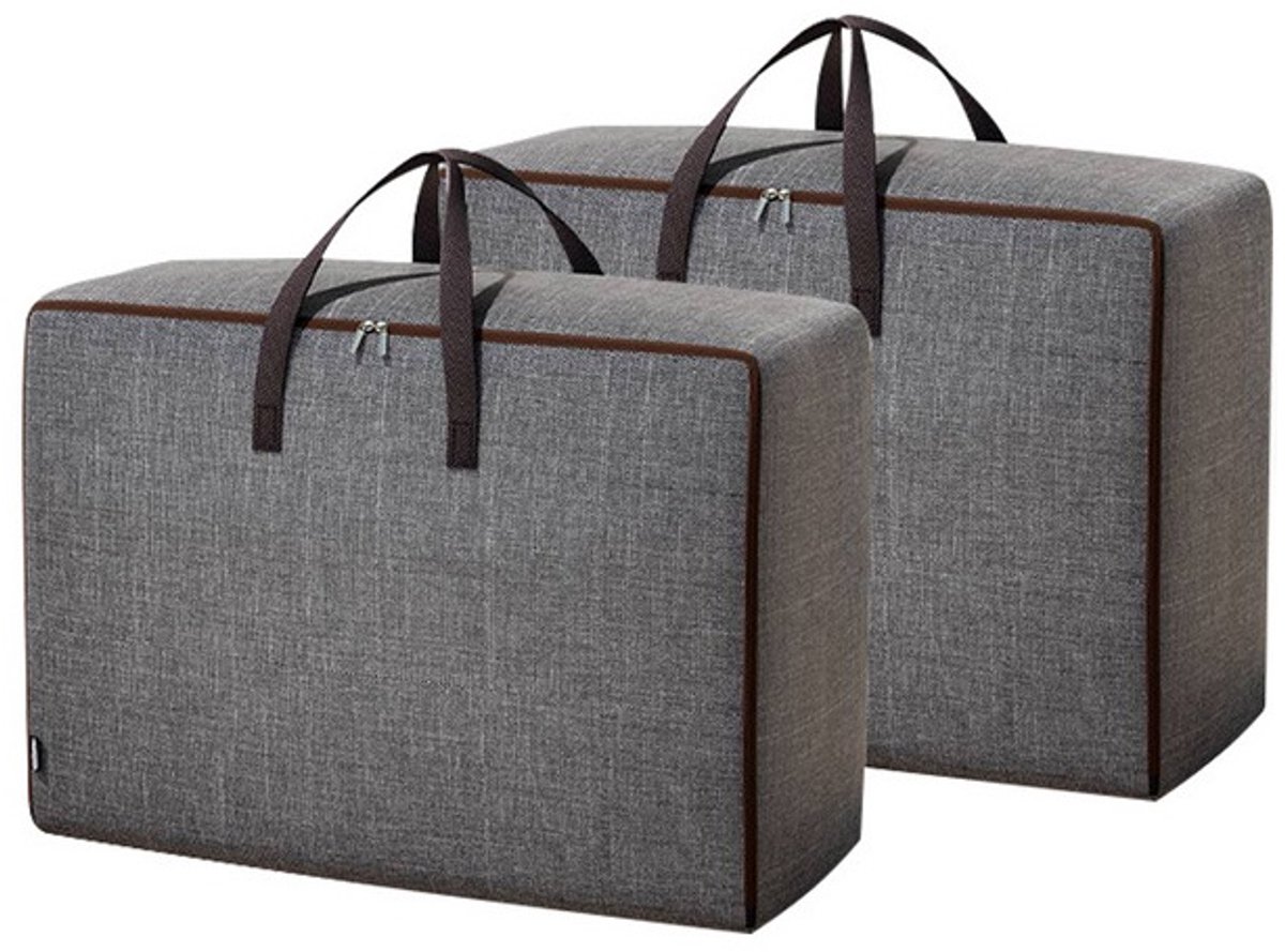 Opbergtassen Set van 2 Groot (60x40x25 cm) & Extra Groot (70x50x30 cm) – Oxford Stof – Grijs – Opbergzak / Opbergbox - Met Rits en Handgrepen – Voor Dekbedden, Kleding en Textiel