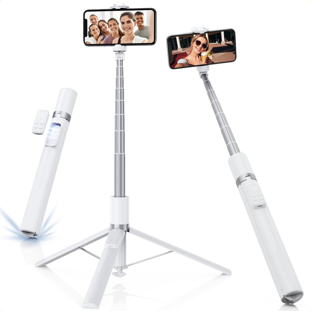 Witte Concept Selfiestick Automatisch Statief - 360° Draaibaar met 9-Knop Bluetooth Afstandsbediening, Uitrekbaar voor Telefoon
