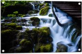 WallClassics - Tuinposter – Brug boven Waterval - 75x50 cm Foto op Tuinposter  (wanddecoratie voor buiten en binnen)