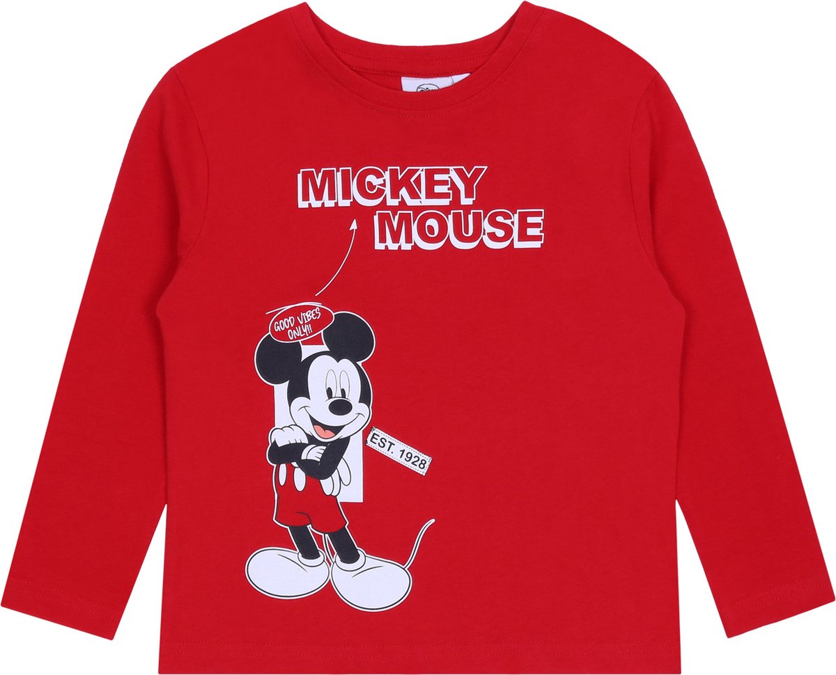 Rood shirt met een Mickey Mouse-print, lange mouwen en een ronde halslijn - DISNEY / 98