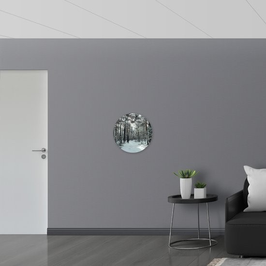 WallClassics - Cercle mural en panneau de mousse PVC - Forêt d'hiver - 50x50 cm Photo sur cercle mural (avec système de suspension)