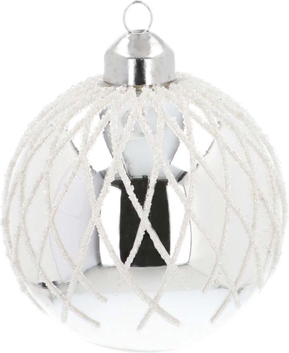 Oneiro's luxe Glazen kerstbal met fijne lijnen | Zilver | 8 cm - kerstbal - luxe verpakking – kerstcollectie – kerstdecoratie – kerstboomhanger – kerstversiering