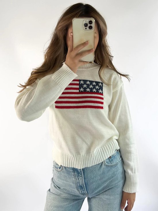 Dames trui USA gebreide trui knitwear sweater beige/wit One size | bol