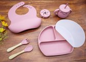 Vaisselle en Siliconen Vaisselle pour enfants avec ventouse - Set de repas pour Bébé - Services de table pour Bébé - Couverts pour Bébé - Nourriture Bébé - Cadeau de maternité - Baby Shower - Rose