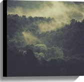 WallClassics - Canvas  - Mist boven Boomtoppen - 40x40 cm Foto op Canvas Schilderij (Wanddecoratie op Canvas)