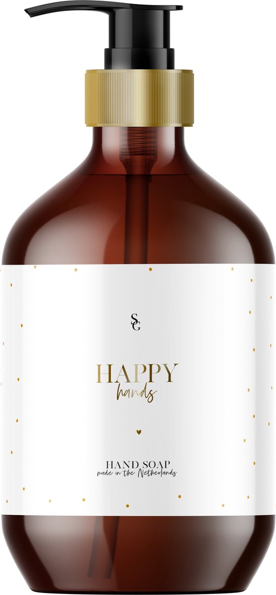 Stationery & Gift | Handzeep 500 ml | Amber kleurige fles met pomp | Happy Hands | Cadeautip