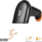 A&K Draadloze USB Barcode Scanner V2.0 | Draadloos | Universeel | Handscanner | 1D Lezer| Zwart